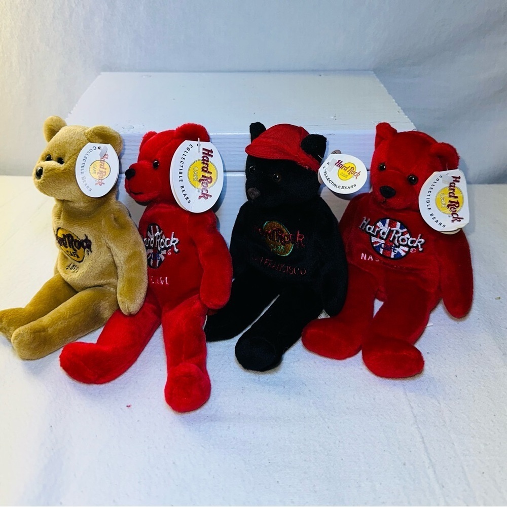 Hard Rock Cafe Lot 4 Red and Black Stuffed Bears Collection - Picture 6 of 10
